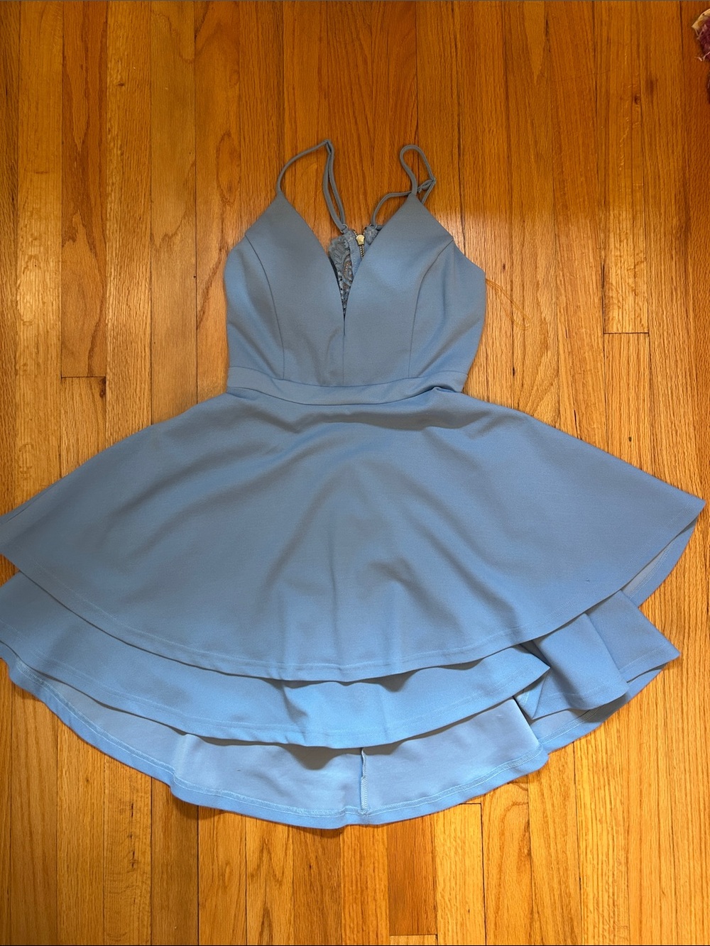 Light Blue Layered A-Line Dress with V-Neck